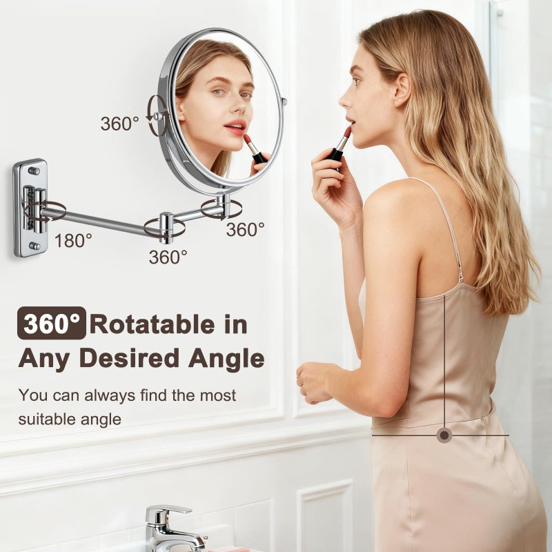 DECLUTTR 8 Inch Wall Mounted Magnifying Mirror with 10x Magnification, Double Sided Vanity Makeup Mirror for Bathroom, Chrome Finished - Image 3